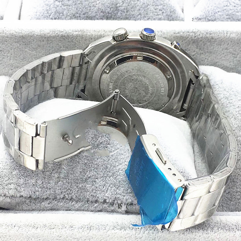 Case back and fold-over clasp of the Orient Crystal automatic diver steel bracelet