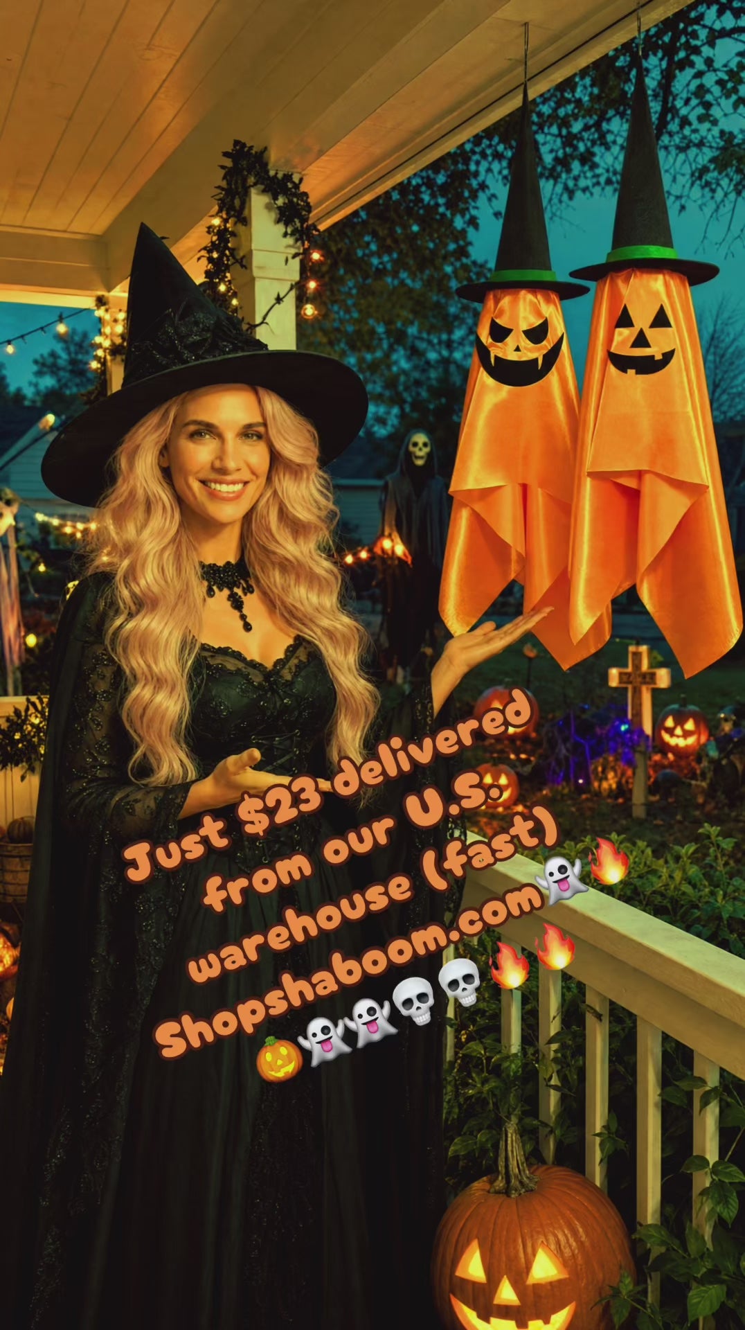 Hanging Ghost Wind Socks, Set of 2 (ships fast from US warehouse)