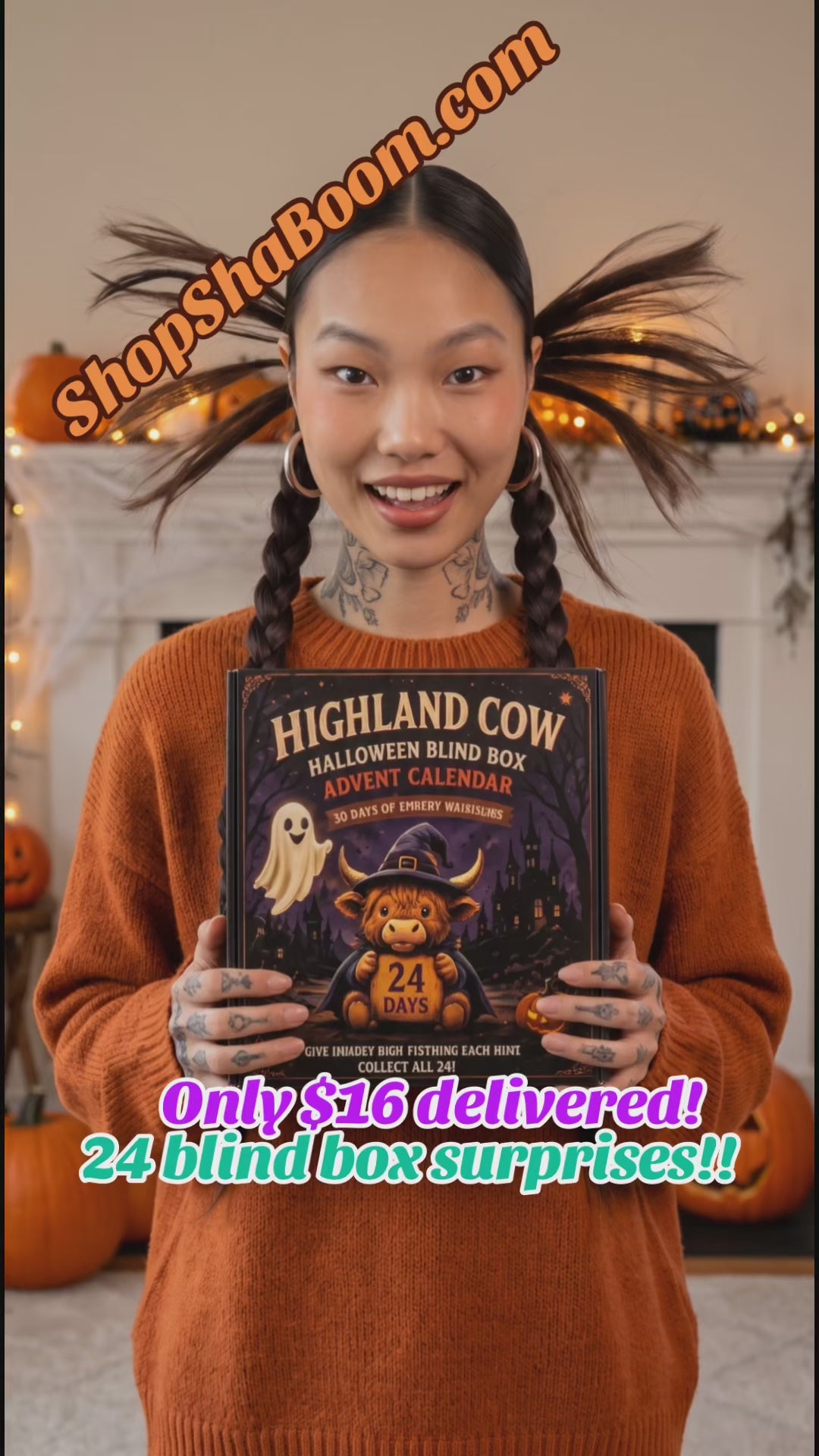 Highland Cow Halloween Advent Calendar and its 24 mini cow figurines